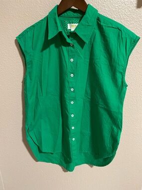 Maeve by anthropologie Green Sleeveless Button-Up Tunic Shirt